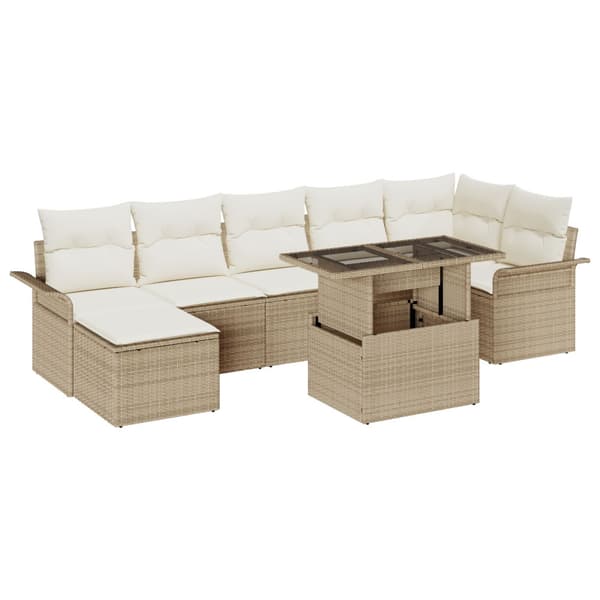 Trädgårdsoffset med kudde 8 pcs Beige Poly rattan