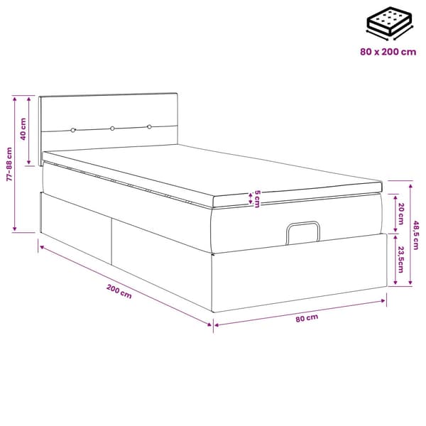 Ottoman säng med madrass Mörkgrå 80 x 200 cm Sammet