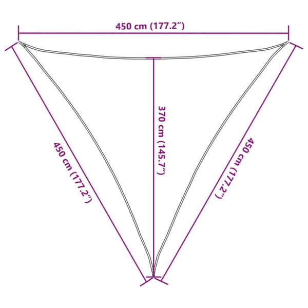 Solsegel 160 g/m² triangulär ljusgrå 4,5x4,5x4,5 m HDPE