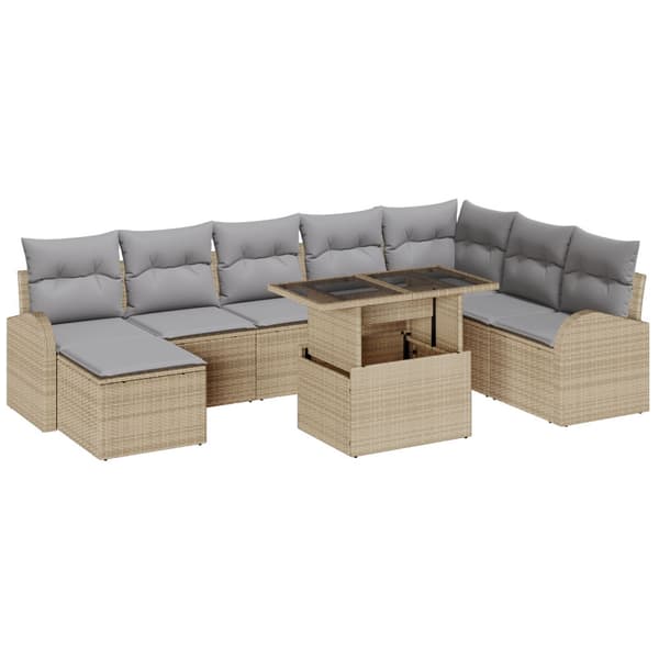 Trädgårdsoffset med lagring 9 pcs Beige Poly rattan