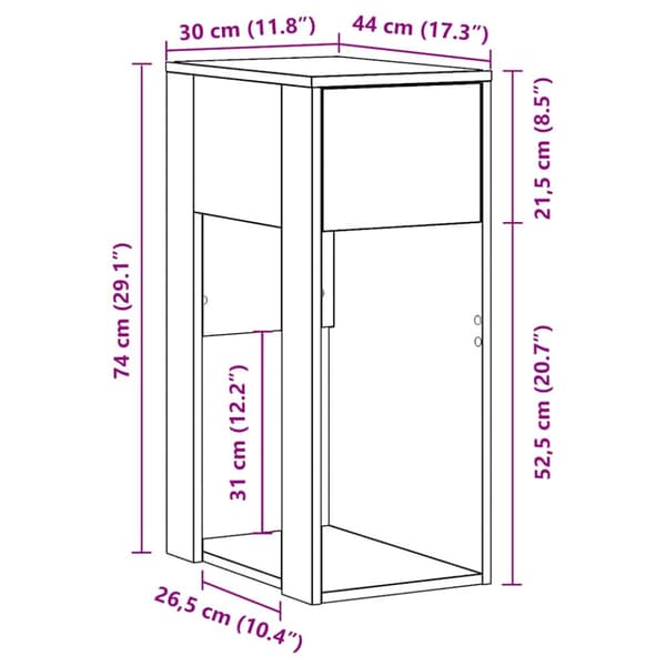 Datorstativ med låda ek 30x44x74 cm