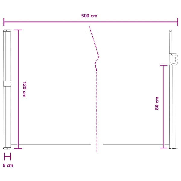 Utfällbar sidomarkis Grå 500 x 120 cm Polyester
