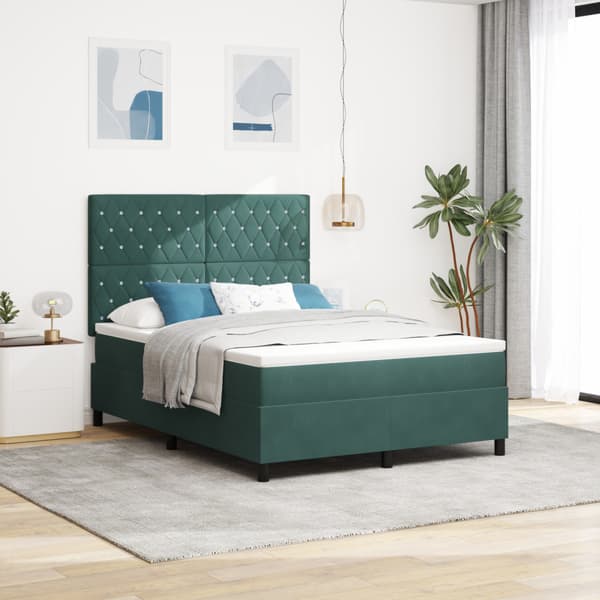 Bäddfjäder med madrass Mörkgrön 140 x 190 cm Sammet