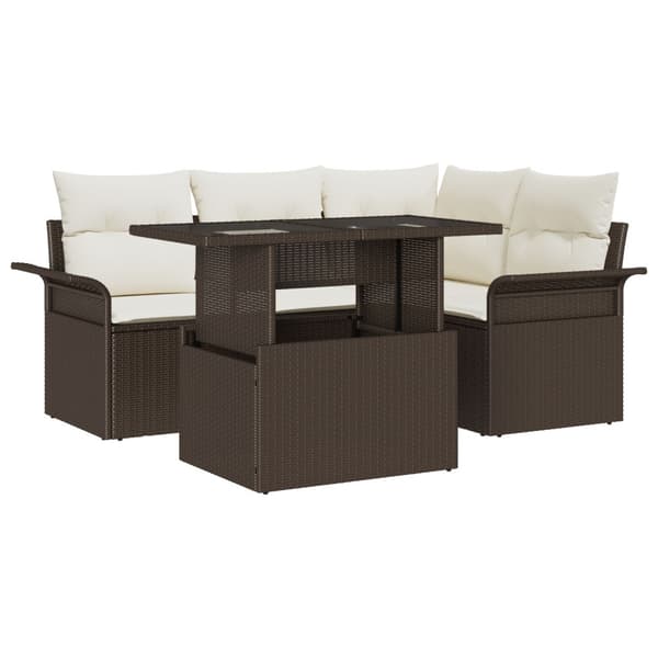 Trädgårdsoffset med kudde 5 pcs Brun Poly rattan