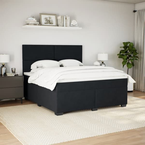 Ramsäng med madrass svart 180x200 cm sammet