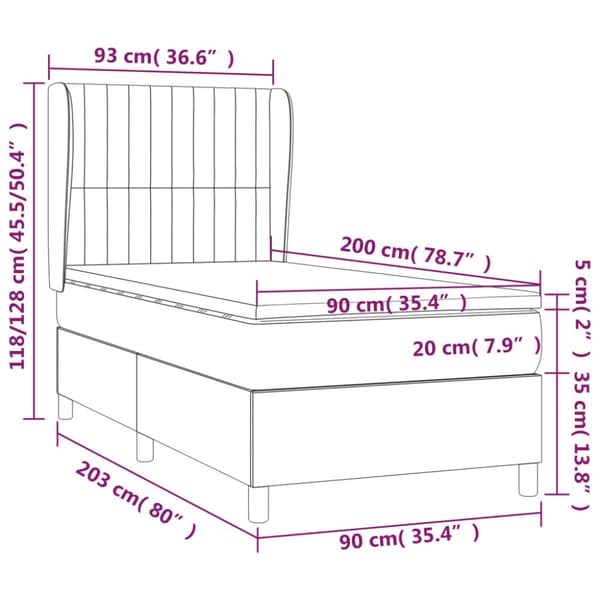 Ramsäng med madrass rosa 90x200 cm sammet