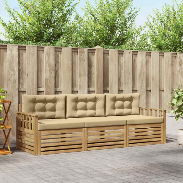 Utomhussoffset med kudde 3 pcs Vit och Beige Polyester
