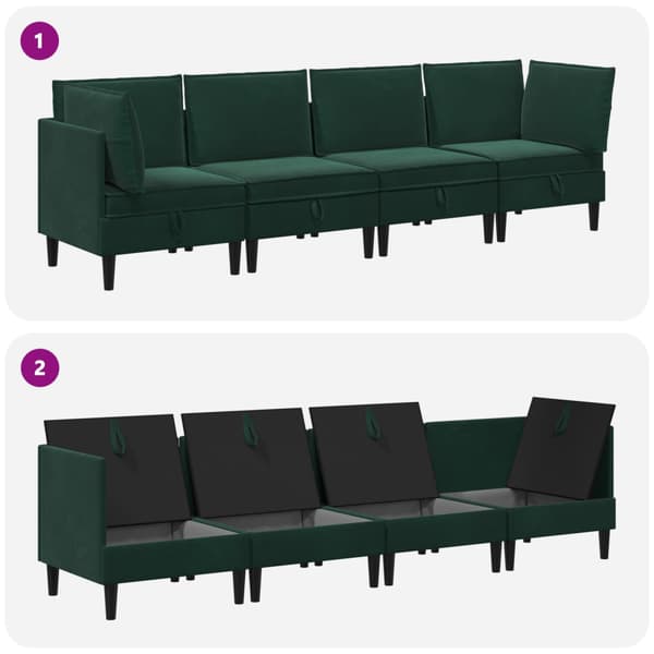 Möbelset för vardagsrummet med kudde 4 pcs Mörkgrön Sammet