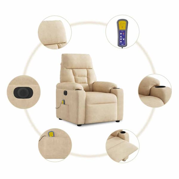 Elektrisk massagefåtölj gräddvit mikrofibertyg