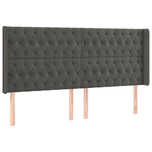 Ramsäng med madrass & LED mörkgrå 180x200 cm sammet