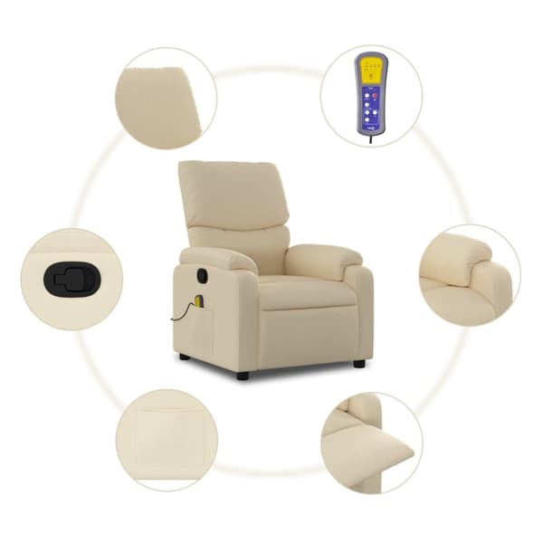 Massagefåtölj krämfärgad tyg