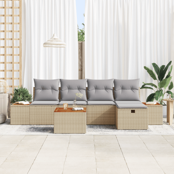 Trädgårdsoffset med kudde 6 pcs Beige Poly rattan