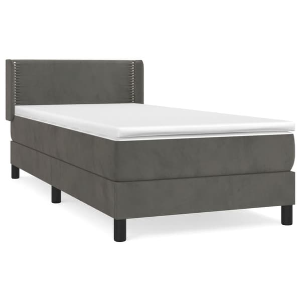 Ramsäng med madrass mörkgrå 90x190 cm sammet