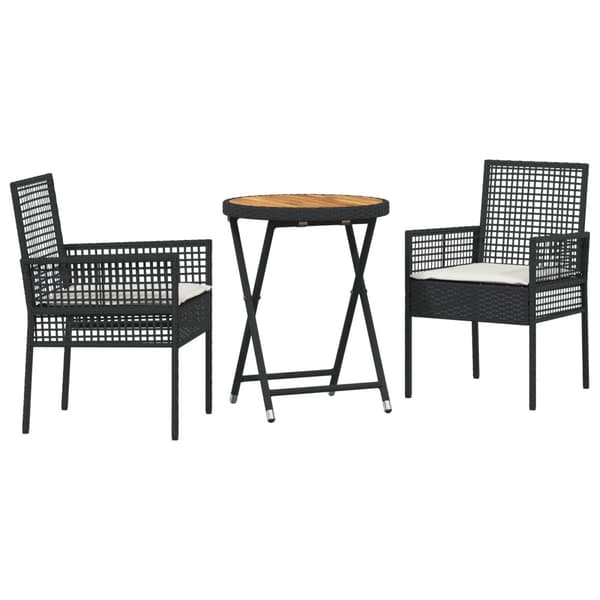 Trädgårds Bistro Set 3 pcs Svart konstrotting