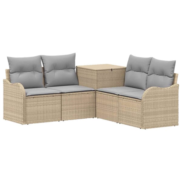 Soffset 5 st Beige och Ljusgrå Poly Rattan och stål