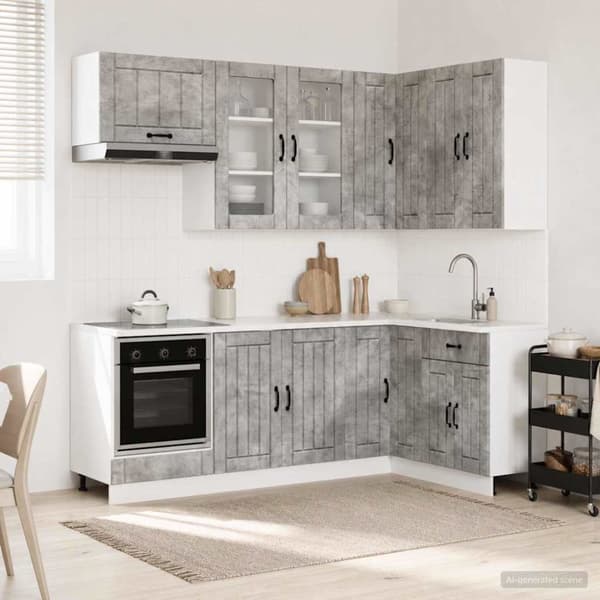 Köksenhet LUCCA 8 pcs Betonggrå Konstruerat trä