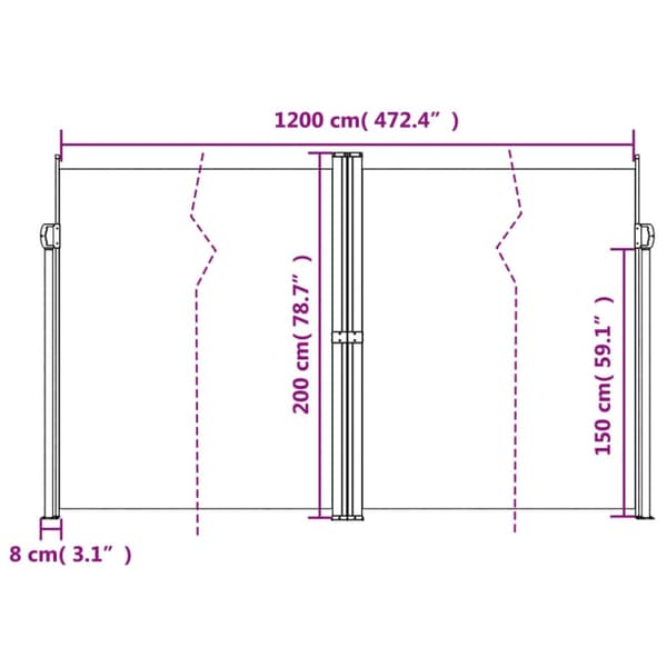 Infällbar sidomarkis brun 200x1200 cm