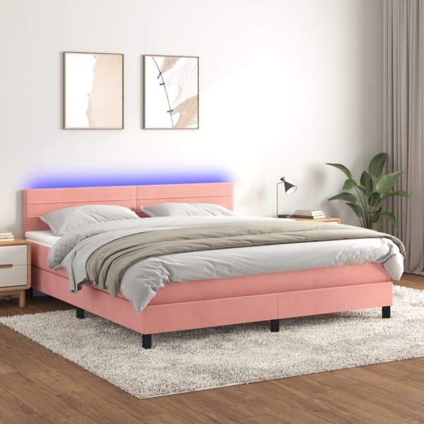 Ramsäng med madrass & LED rosa 180x200 cm sammet