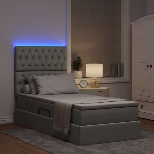 Förvaringssäng med LED med led Ljusgrå 100 x 200 cm Polyester