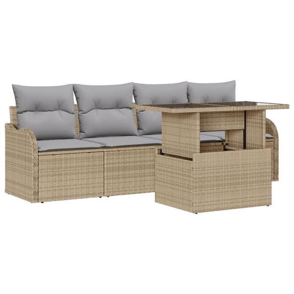 Trädgårdsoffset med kudde 5 pcs Beige Poly rattan