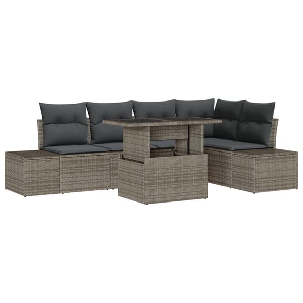 Trädgårdsoffset med kudde 6 pcs Grå Poly rattan