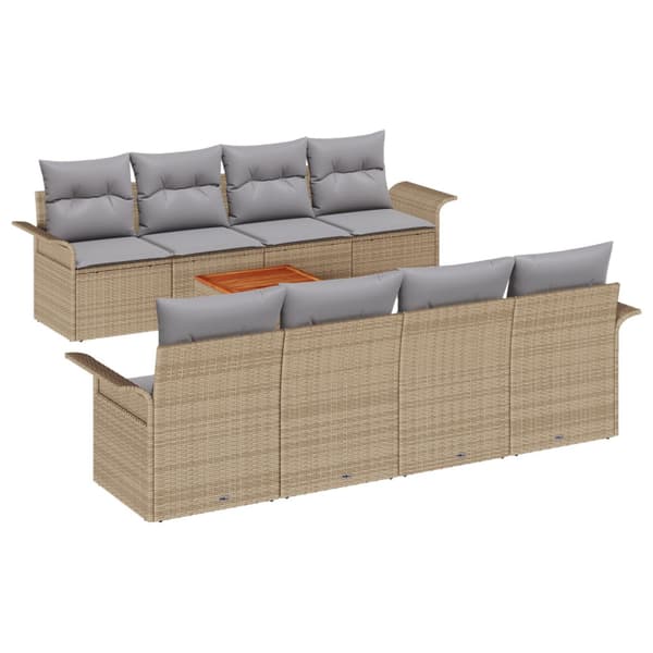 Trädgårdsoffset med kudde 9 pcs Beige konstrotting