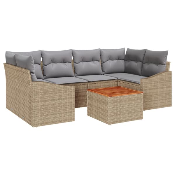 Trädgårdsoffset med kudde 7 pcs Beige konstrotting