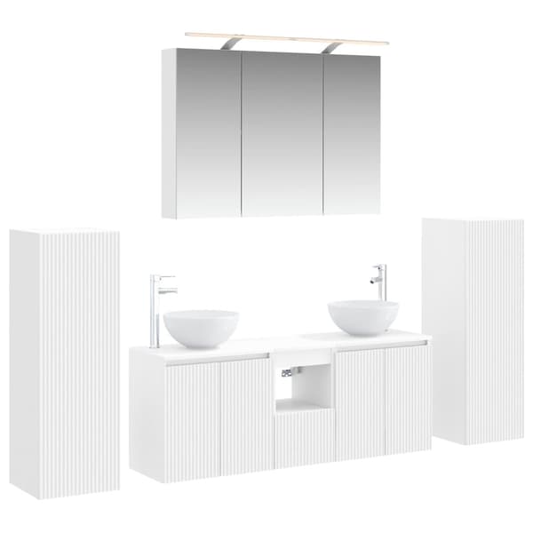 Badrumsmöbelset 6 pcs Vit Konstruerat trä och glas