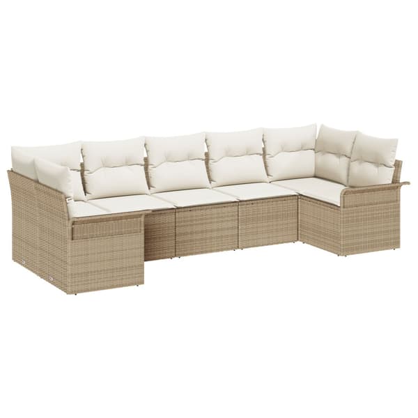 Trädgårdsoffset med kudde 7 pcs Beige Poly rattan