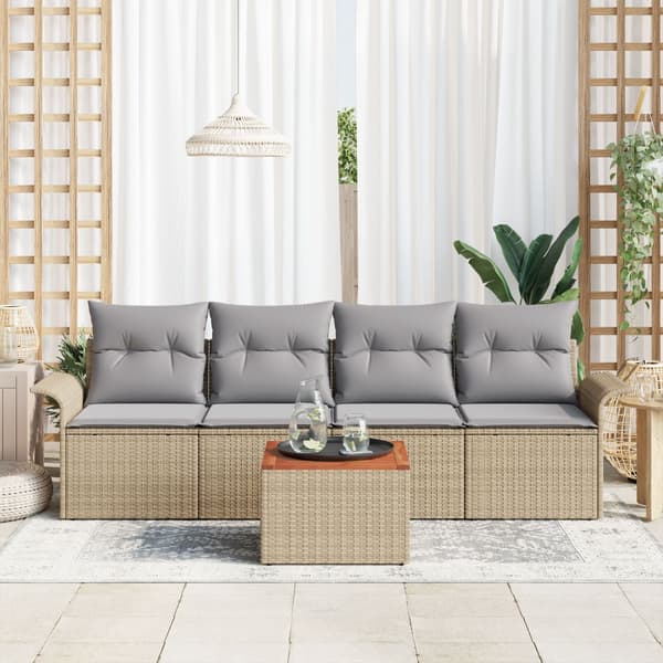 Trädgårdsoffset med kudde 5 pcs Beige konstrotting
