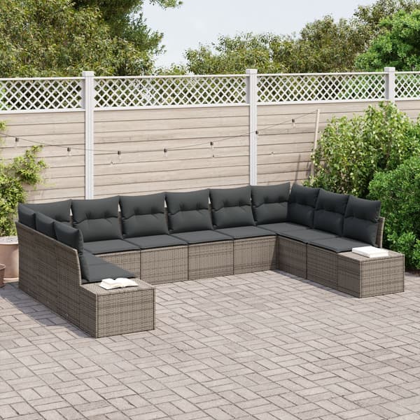 Trädgårdsoffset med kudde 10 pcs Grå Polyrattan
