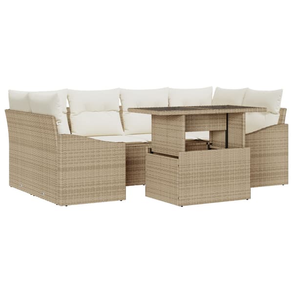 Trädgårdsoffset med lagring 7 pcs Beige Poly rattan