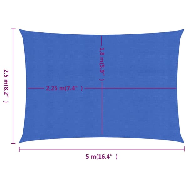 Solsegel 160 g/m² rektangulär blå 2,5x5 m HDPE