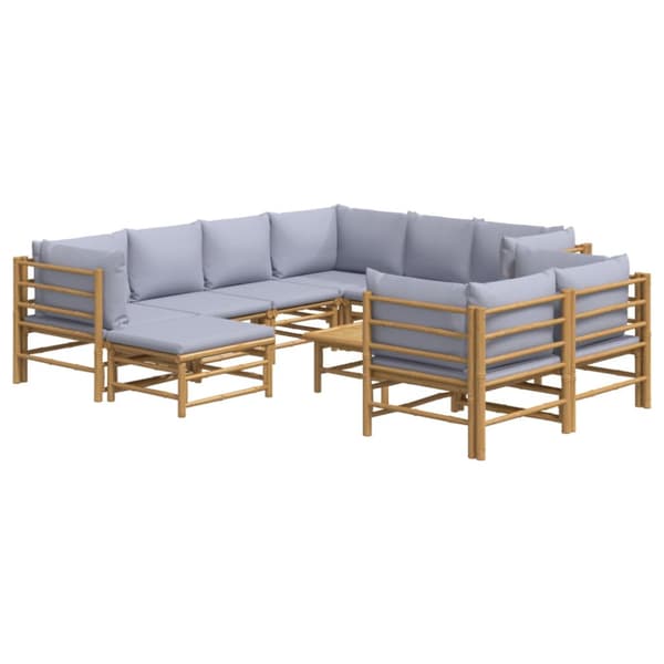 Loungegrupp 10 delar ljusgråa dynor bambu