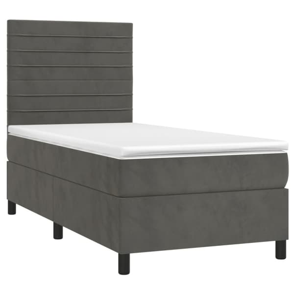 Ramsäng med madrass & LED mörkgrå 90x190 cm sammet