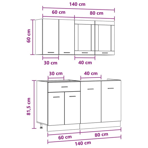 Köksenhet Lyon 4 pcs Betonggrå Konstruerat trä