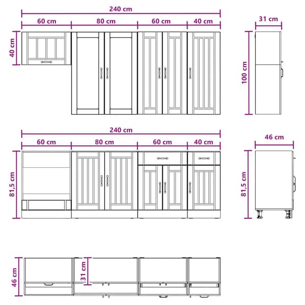 Köksenhet LUCCA 8 st Vit högglans Konstruerat trä