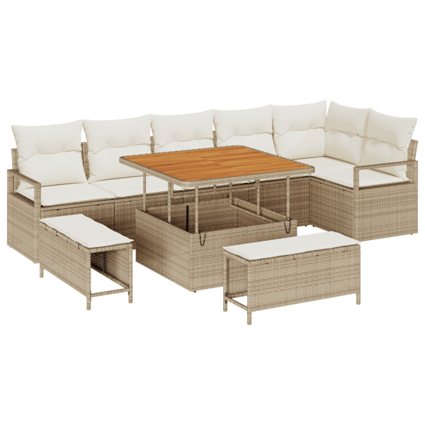 Trädgårdsoffset med kudde 9 pcs Beige Poly rattan