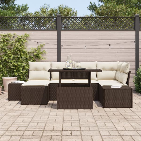 Trädgårdsoffset med lagring 7 pcs Brun Poly rattan