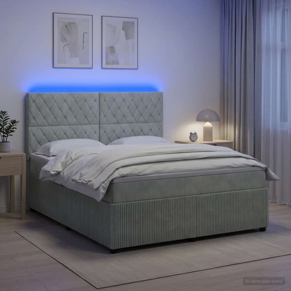 LED sängram med madrass Ljusgrå 180 x 200 cm Sammet
