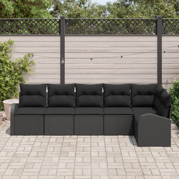 Trädgårdsoffset med kudde 6 pcs Svart Poly rattan