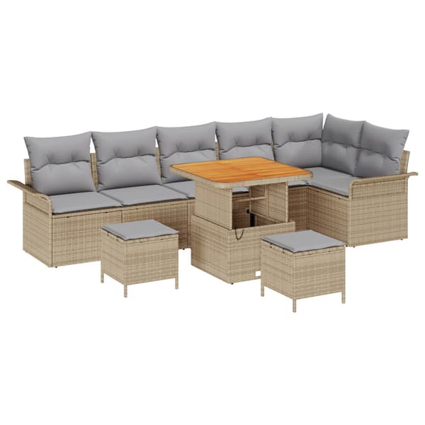 Trädgårdsoffset med kudde 9 pcs Beige konstrotting