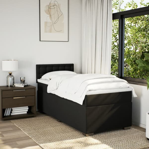 Ramsäng med madrass svart 90x190 cm tyg