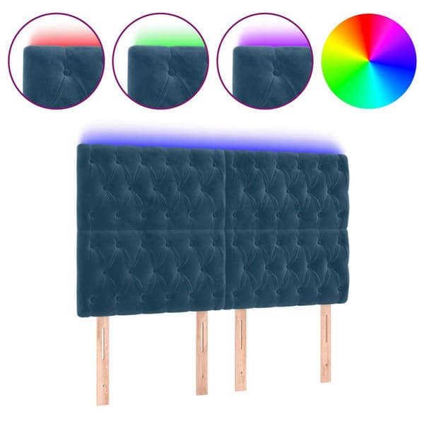 Sänggavel LED mörkblå 160x7x118/128 cm sammet