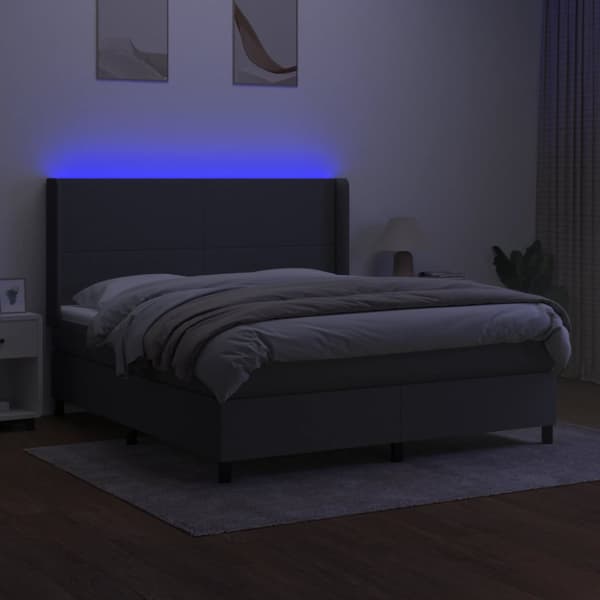 Ramsäng med madrass & LED mörkgrå 180x200 cm tyg