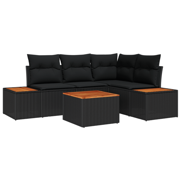Trädgårdsoffset med kudde 5 pcs Svart Poly rattan