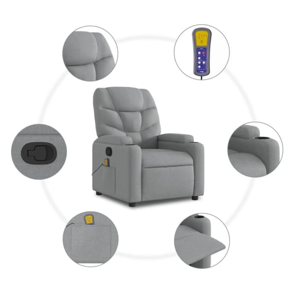 Massagefåtölj ljusgrå tyg