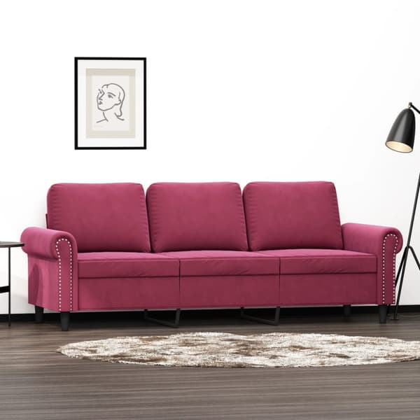 3-sitssoffa vinröd 180 cm sammet