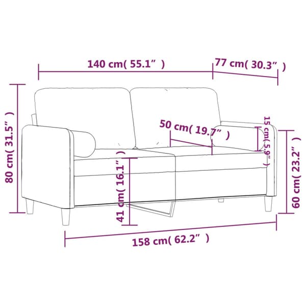 2-sitssoffa med prydnadskuddar vinröd 140 cm sammet