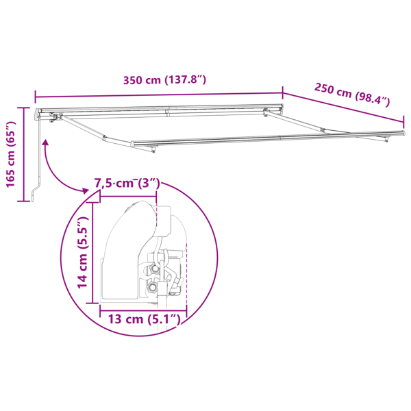 Utfällbar markis Röd och Vit 350 x 250 cm Polyester och Stål